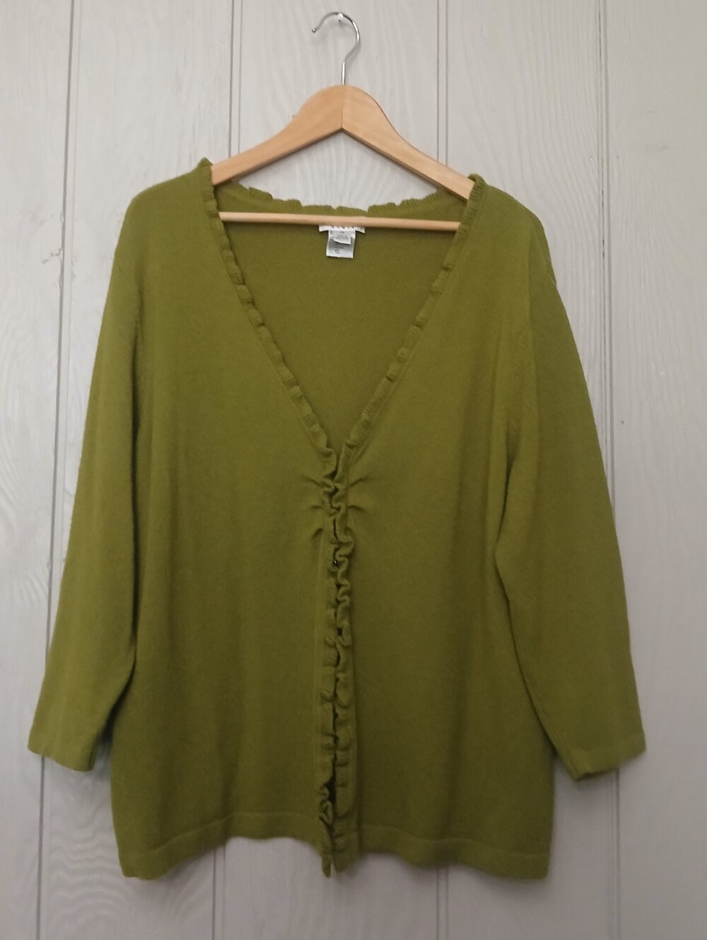 Talbots Olive Ruffle-Trim V-Neck Cardigan Size 2x